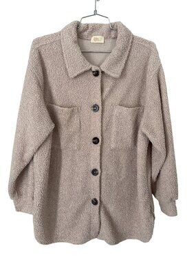 If She Loves Jacket Size Small Sherpa Button Up Long Sleeve Teddy Neutral Cozy